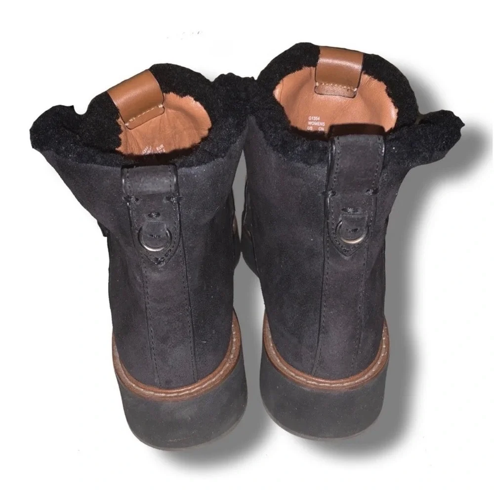 COACH G1354 Urban Hiker Shearling Suede Platform Ankle Boots Black 8.5